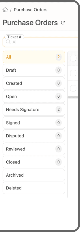 Purchase orders grouped by status